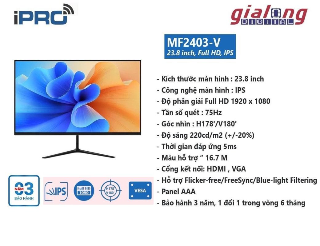 Màn hình iPRO MF2403-V (24inch/FHD/IPS/75Hz/5ms/HDMI+VGA) - Gia Long ...